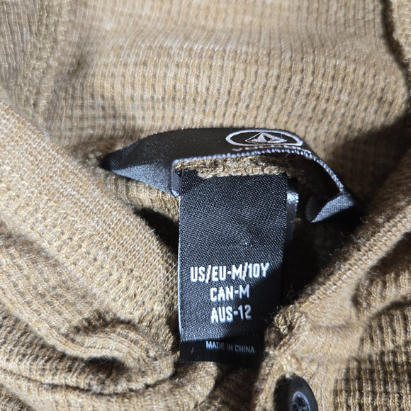 Volcom Hoodie Boys Size 10Y Medium Brown Waffle Knit Henley Pullover Thermal Top - Picture 4 of 8